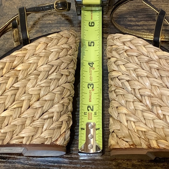 YSL platform wedge sandal black braided straw metallic gold - Picture 8 of 15